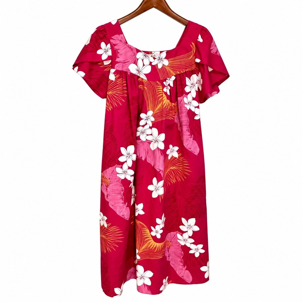 Vintage R.H.C. Made in Hawaii Muumuu Dress Pink Floral Tropical Midi XL